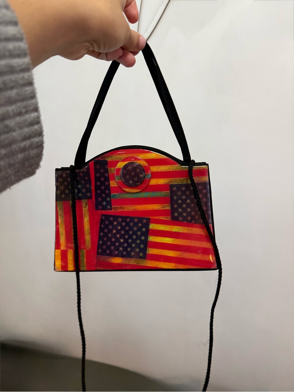 Vintage Angela Frascone resin handbag USA American flag art print bag